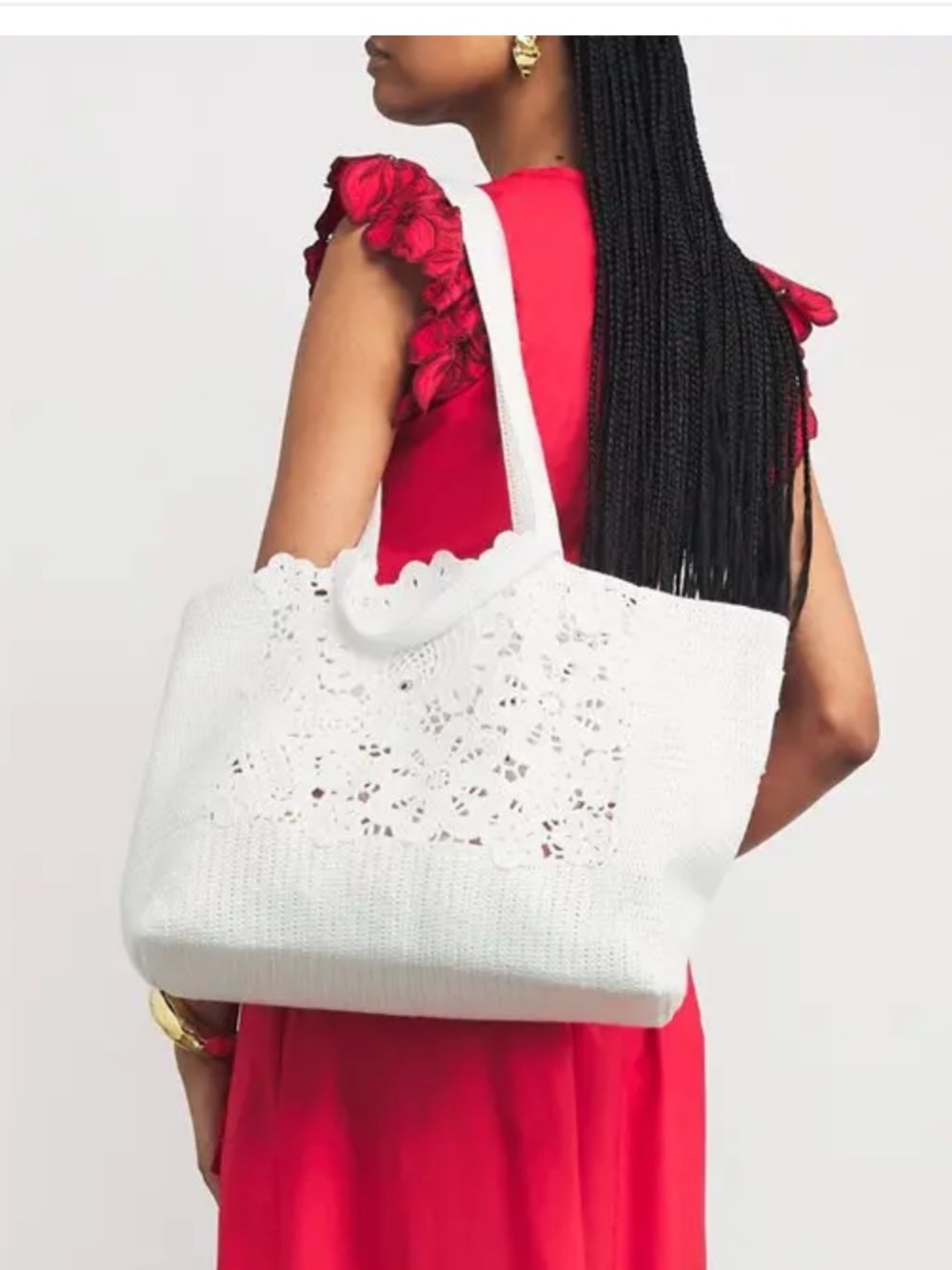 SANDRO White Crochet Tote Bag - Women